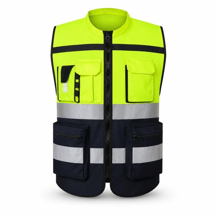 Gilet réfléchissant haute visibilité vert fluorescent et noir pour cyclisme course et activités nocturnes