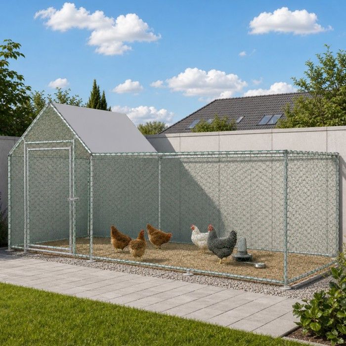 Poulailler Enclos métallique pour petits animaux 303x107x152cm verrou sécurité bâche PE imperméable pour poules et lapins