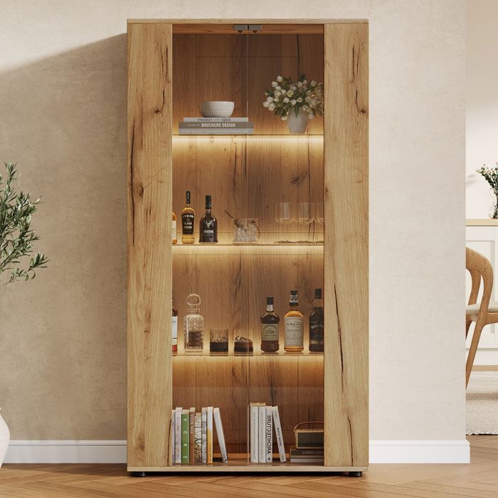 Armoire Vitrine 150 cm 2 Portes Vitrées 4 Niveaux Éclairage LED Réglable Meuble d’Exposition Moderne - Effet Bois Armoire Vitrine 150 cm 2 Portes Vitrées 4 Niveaux Éclairage LED Réglable Meuble d’Exposition Moderne - Effet Bois