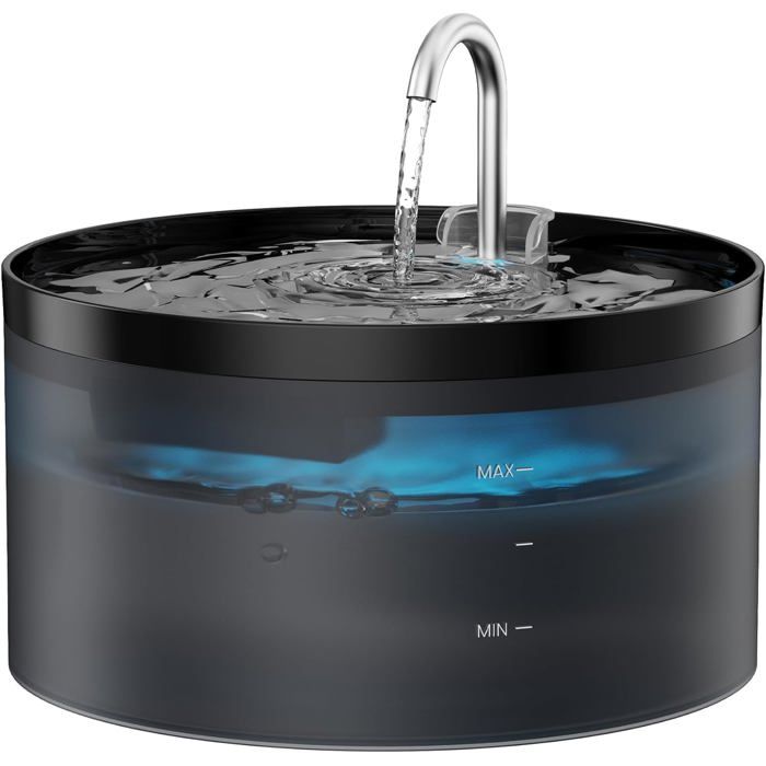 Fontaine à eau silencieuse chat et chien 3 2 L - Distributeur automatique avec filtration multi-étapes et éclairage LED - Noir