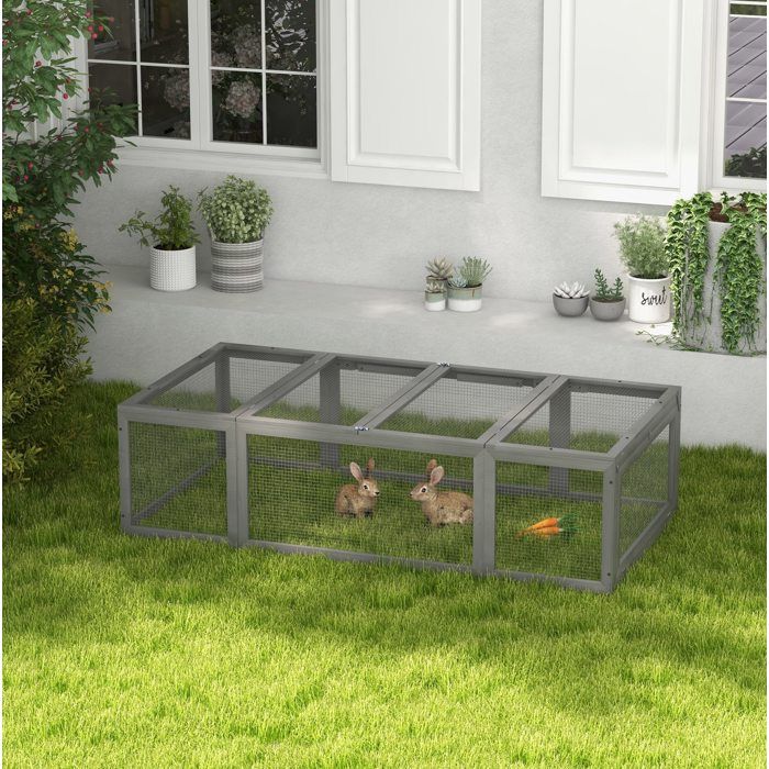 Clapier extérieur pour lapins et cobayes 180x90x48 cm en bois de sapin gris avec toit ouvrant et grillage métallique ORVRYN