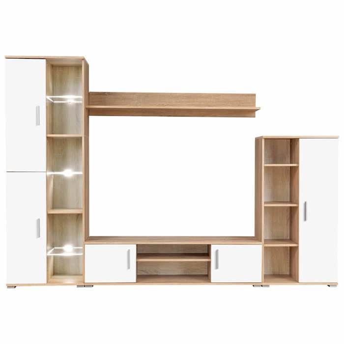 Meuble TV mural avec lumière LED Chêne sonoma - Bois dingénierie - Salon - Haute qualité - Blanc - 260x30x180 cm - 60x30x180 cm