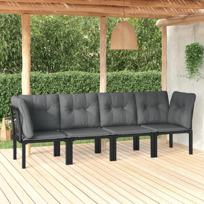 Noir Meuble de jardin - VIDAXL - Salon de jardin - (4 pcs) - noir et gris résine tressée m1566