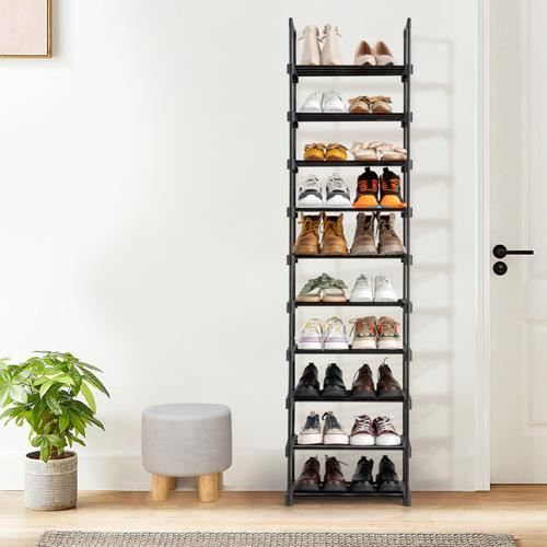 étagère à chaussures pour 20 paires , meuble de rangement 10 étages compartiments 45 x 30 x 175cm, noir