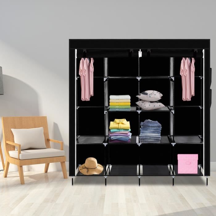 Armoire en Tissu Penderie de Vêtement 5 Etagères avec 4 poches