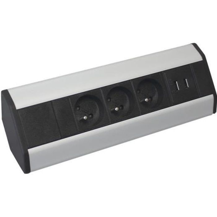 Bloc d angle 3 prises 2P + T + 2 sorties USB