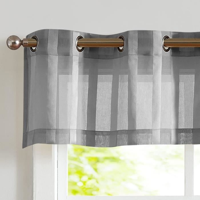Rideau Brise-Bise Semi-Transparent Blanc - Motif Branches - 60x90cm - Œillets - Style Campagne