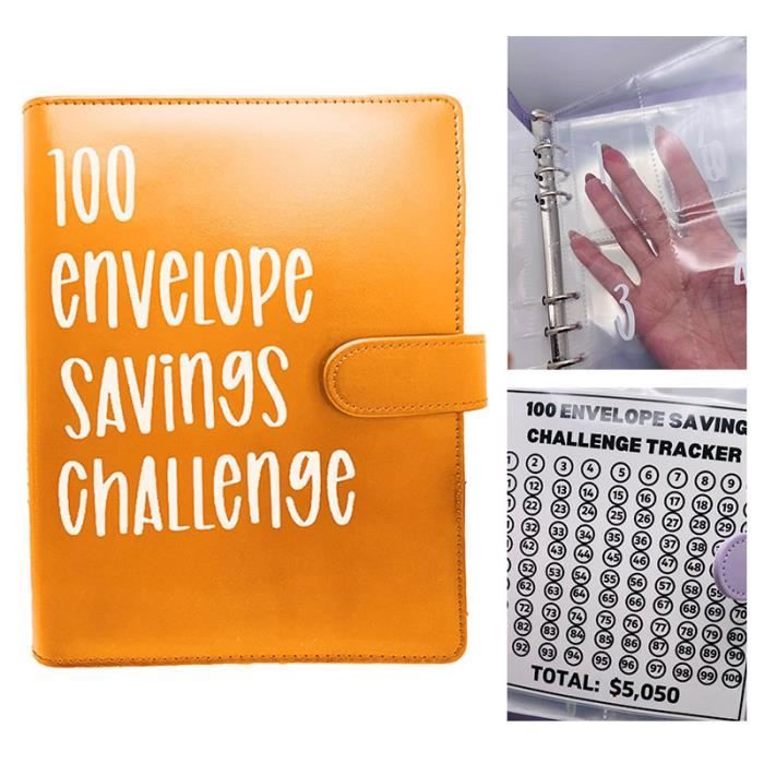 orange - Classeur de défi d'enveloppe, moyen facile et amusant d'économiser  100 $, scripts d'épargne, classeu