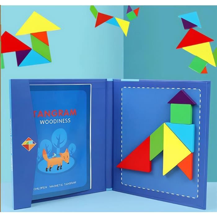 Jeu De Tangram Chinois En Bois Vintage Avec Modèles - Puzzle Ancien, Parfait Pour Les Casse-têtes