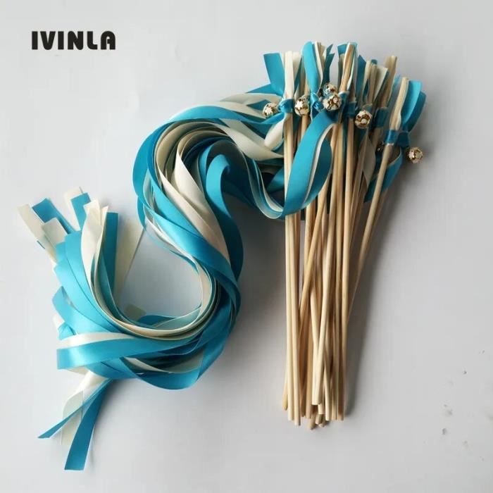Lot de 50 Baguettes de Mariage, Baguettes de Mariage, Plan de Table, Banderoles de Mariage Avec Grandes Cloches et rubans de Mariage, Baguettes Magiques, De fée en Soie Pour Mariages (Vert