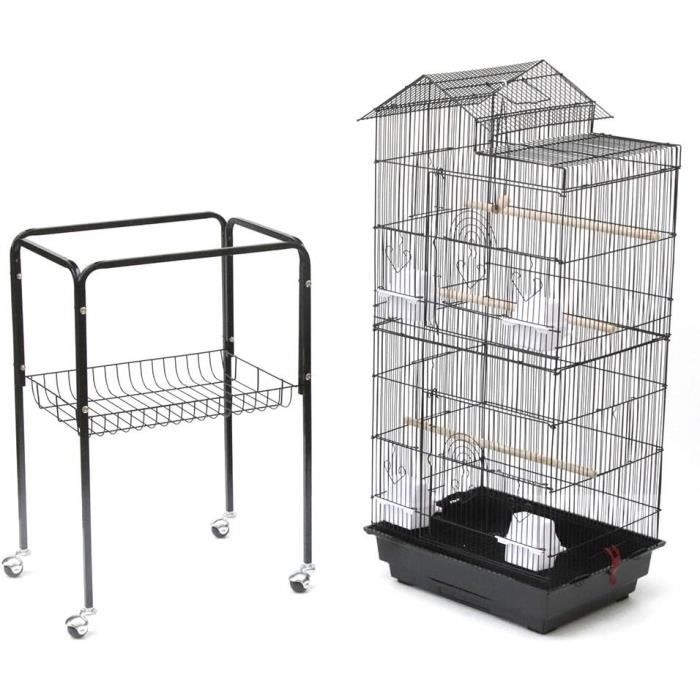 Yaheetech Vogelkooi op voet volière vogels binnen decoratief 46 x 35 x 162,5 cm dak open voor parkieten valkparkieten kanaries met afneembare houder