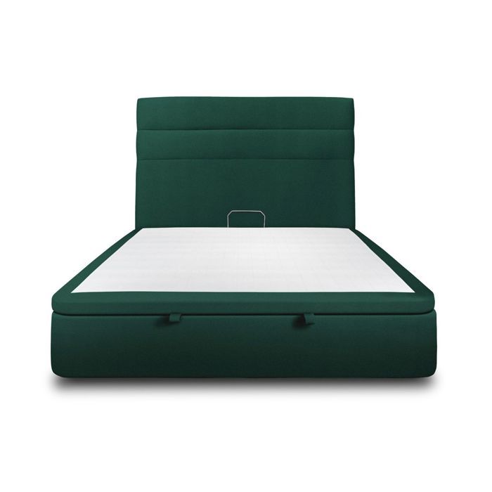 Lit coffre 180x200cm avec tête de lit lignes Velours Vert - Hauteur totale : 39cm - Sommier en bois massif avec Pieds bois 10 cm