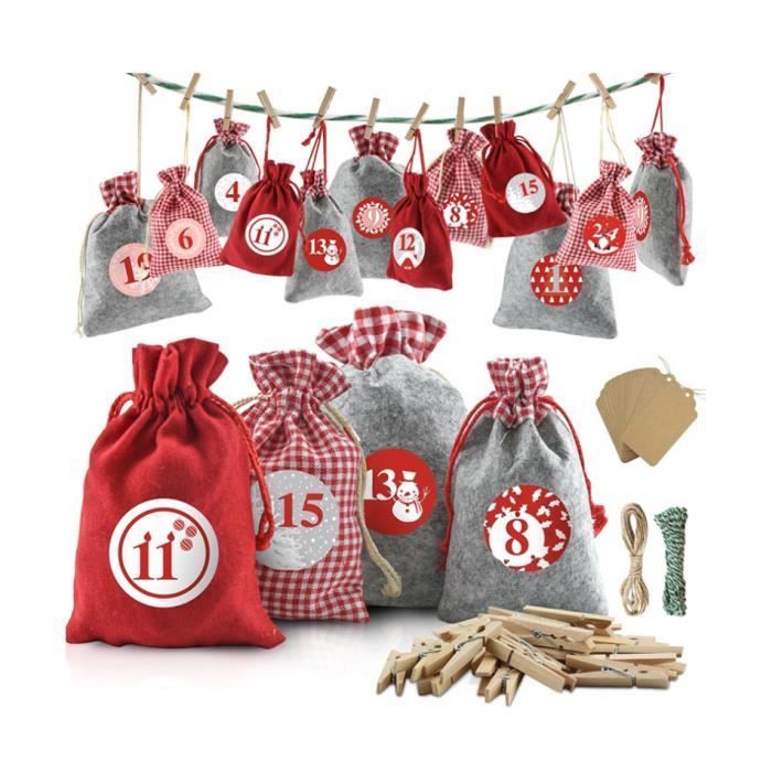 Calendrier De L'Avent 2024 Vide à Remplir - 24 Sacs Tissu Noël Avec Clips Et Corde