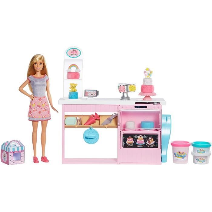 Métiers Coffret poupée blonde et sa Pâtisserie de décoration de gâteaux trois pots de pâte à modeler et acessoires jouet pour enf