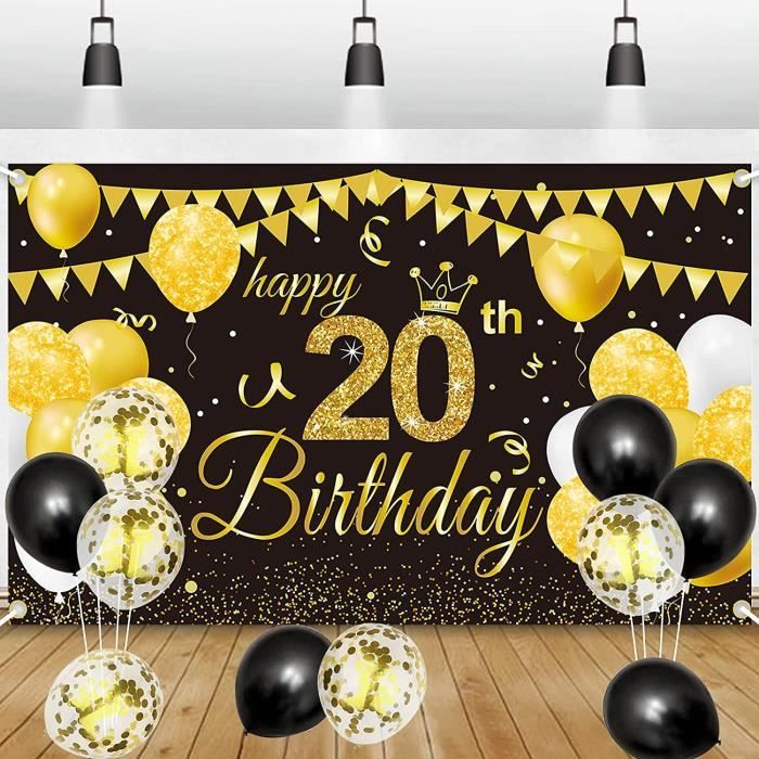 Banderole Joyeux Anniversaire 180x30 Cm - Noir Et Or, Déco Porte, Fête, Photo