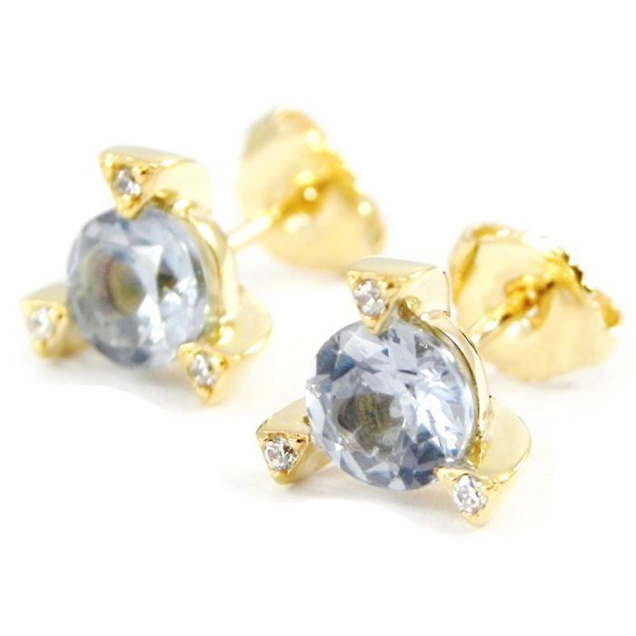 Boucles D'oreilles En Topaze Bleue 8.8ct & Zircone - Plaqué Rhodium Sur Cuivre - Neuf Sans Emballage