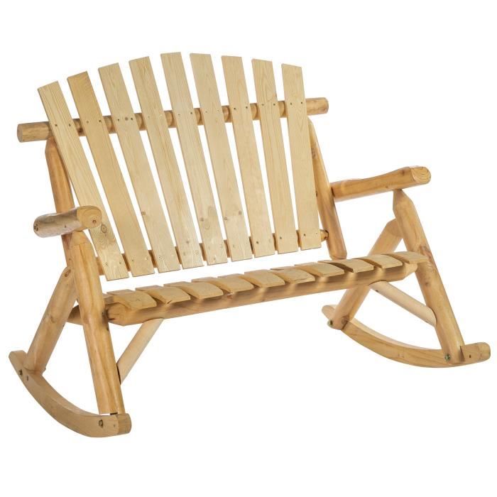 outsunny fauteuil de jardin adirondack à bascule 2 places rocking chair néo-rétro assise dossier ergonomique bois naturel de pin