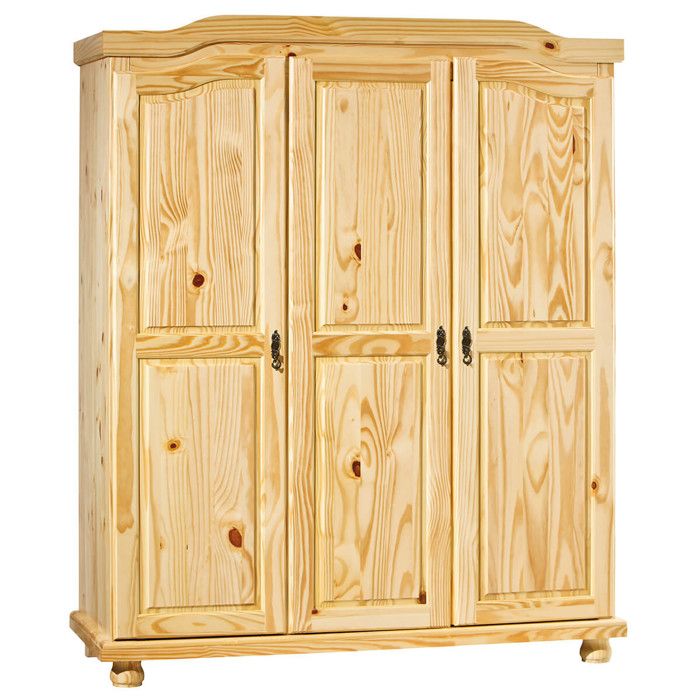 OLIVER - Armoire 3 Portes + Penderie Bois Massif Naturel