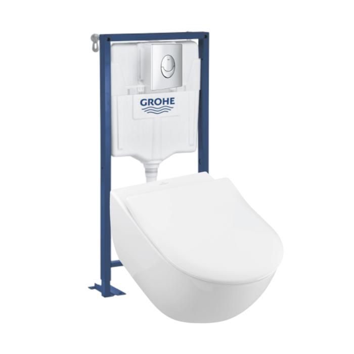 Pack wc suspendu sans bride VILLEROY ET BOCH Subway 2.0 + abattant + plaque chromée + bâti Grohe