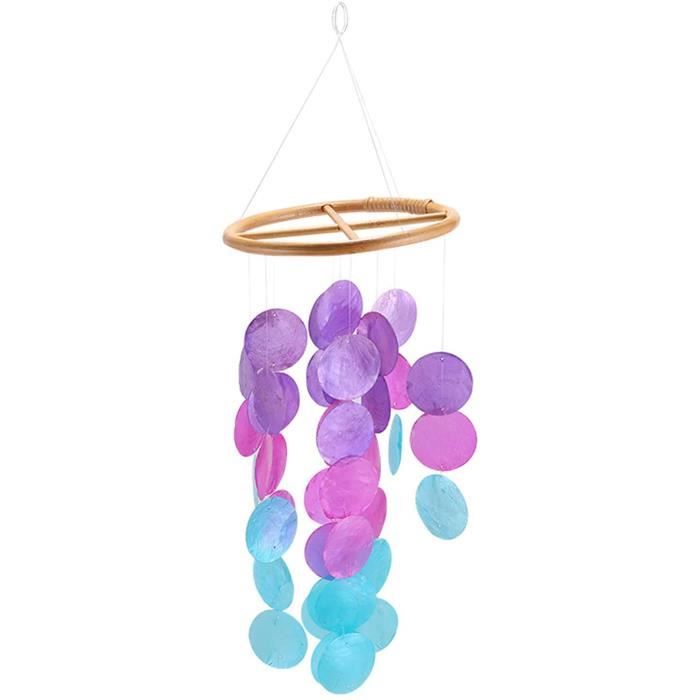 Carillon à Vent Attrape-rêves Blanc Nacré - Coquillages Et Perles, 49 Cm, Décoration Fenêtre Ou Jardin