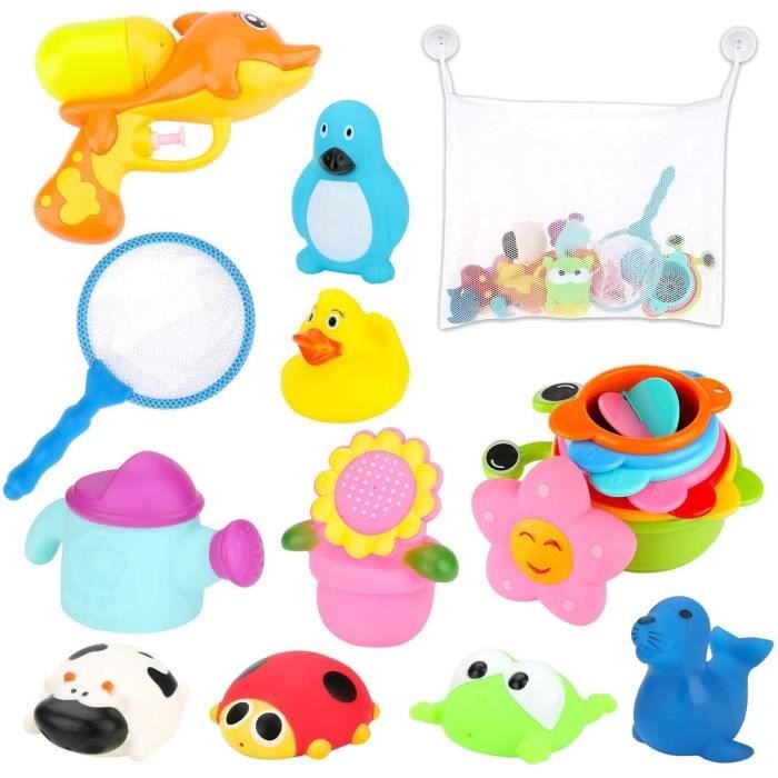 Joyoldelf 19 Pcs Jouet De Bain Bebe Filet Jouets Bain Pistolet A Eau Filet De Peche Gobelets Empilables Jouet Bain Pour Baignoi Cdiscount