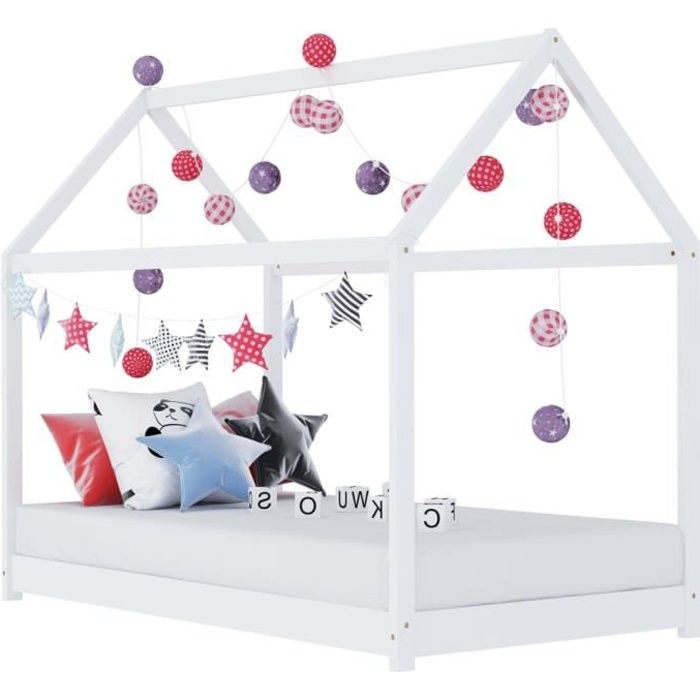 Lit cabane enfant - Luxueux Magnifique Lits bébés et enfants GO - Blanc Bois de pin massif 70x140 cm