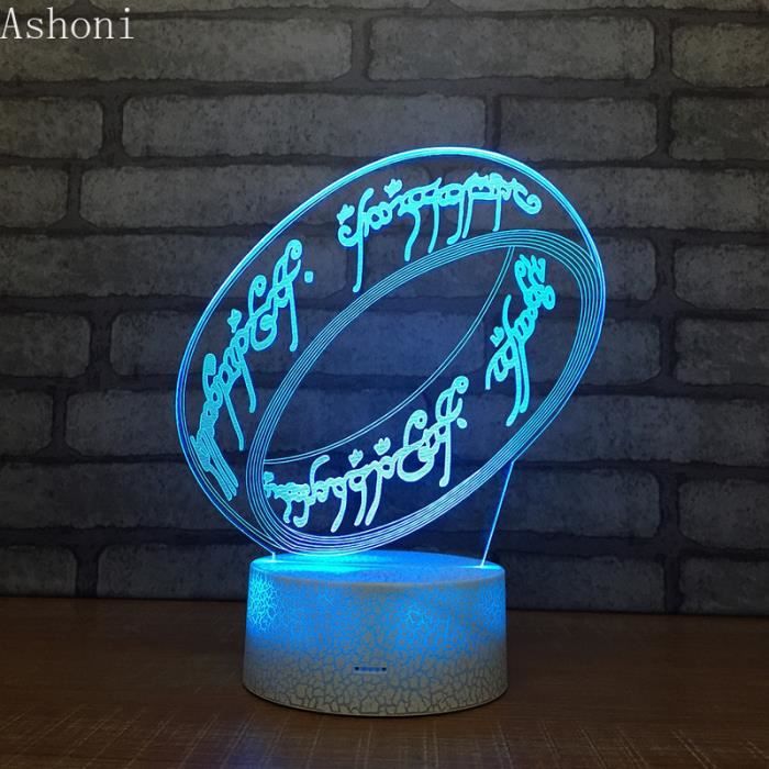 Le Seigneur des Anneaux 3D Anneau Forme Acrylique LED Veilleuse Tactile 7 Changement de Couleur Lampe de Table Décoratif Lumière Cadeau 