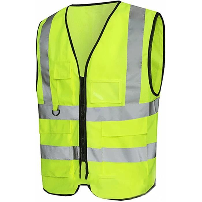 Gilet Réfléchissant Haute Visibilité – Avec Poches, Bandes Réfléchissantes 5 Cm – Pour Travail, Sécurité été