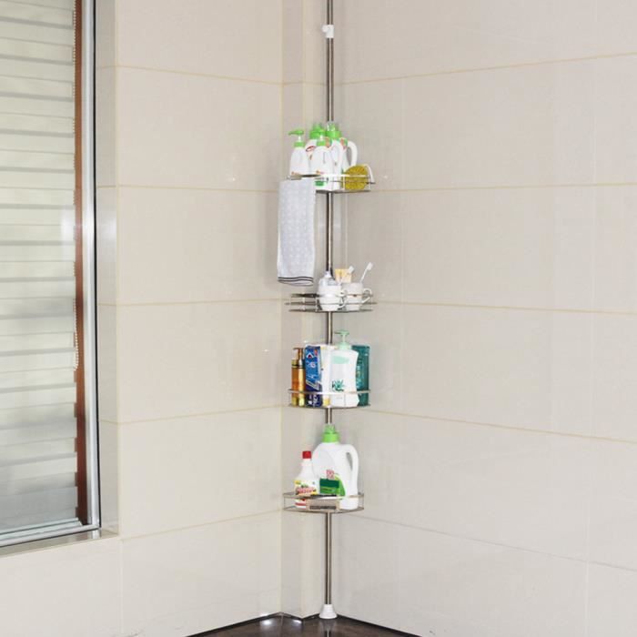 etagère de douche salle de bain d’angle à 4 étages - zyifanyd - grande capacité - gris - contemporain - design