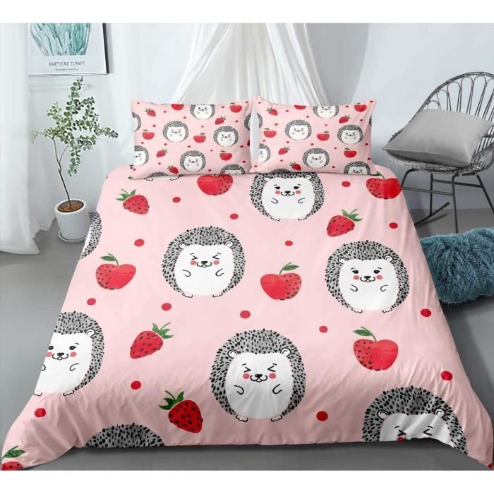 Housse de Couette 220x240 Fille h risson aux fraises Imprim e