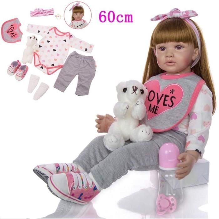 Baymate 60cm Poupee Souple En Vinyle Silicone Bebe Renaissant Aux Cheveux Longs Poupee Nouveau Ne Yeux Brun Cdiscount Jeux Jouets