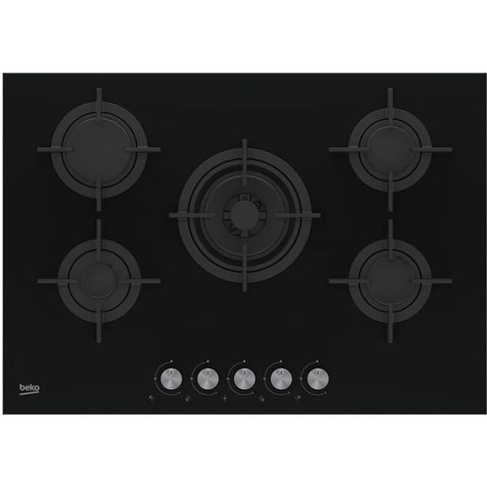 Table de cuisson au gaz - BEKO - HILW75222S - Noir - Verre trempé - 5 éléments
