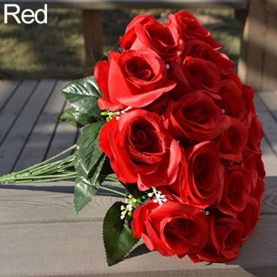1 Grand Bouquet 24 Têtes Faux Rose Fleur Artificielle Fête