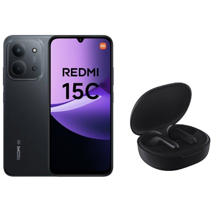 Xiaomi Redmi 15C 5G RAM 4Go Stockage 256Go Noir Minuit Version Française + Écouteurs Sans Fil Xiaomi Redmi Buds 4 Lite Noir