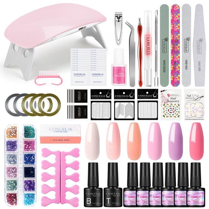 COSCELIA Kit Nail Gel Polish Vernis Semi Permanent 6W Mini LED Lampe