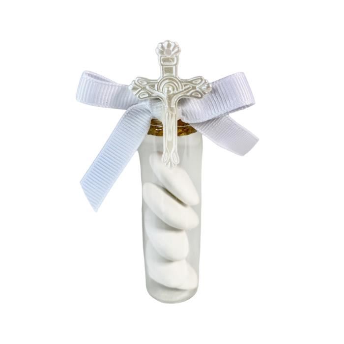 Les 25 Éprouvettes + Croix Blanche Tubes à Dragées ou Confiseries Bonbonnière Ballotin Mariage Baptême Communion Cadeaux invités