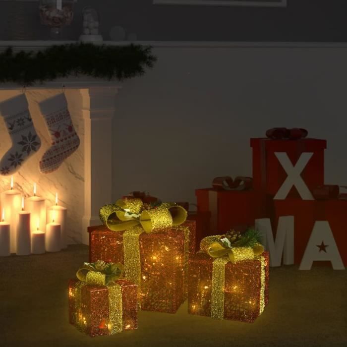 Lot De 3 Boîtes Cadeaux De Noël Lumineuses (LED), Déco Intérieure Vintage