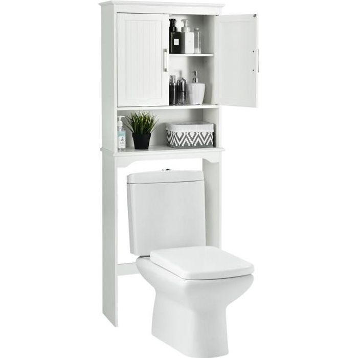 Meuble Colonne Salle De Bain Yaheetech 75x23x180cm - Dessus WC Et Machine à Laver - 2 étagères Réglables - Blanc