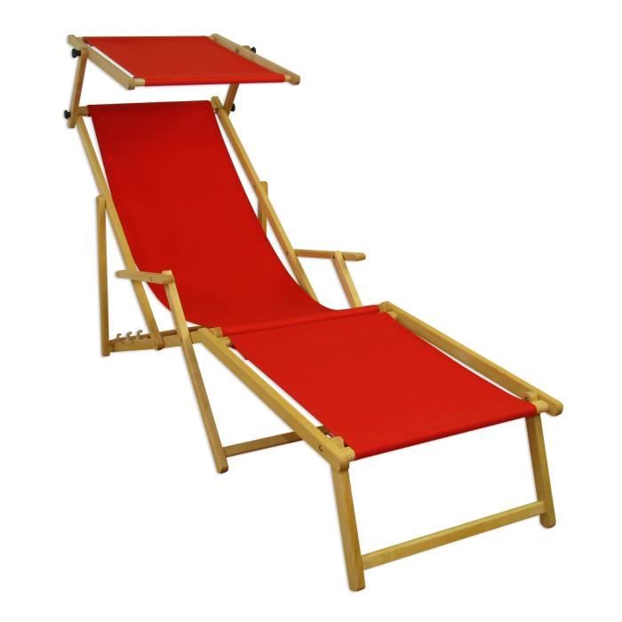 Chaise longue de jardin chilienne bain de soleil pliant bois massif tissu rouge V-10-308N Chaise longue de jardin chilienne bain de soleil pliant bois massif tissu rouge V-10-308N