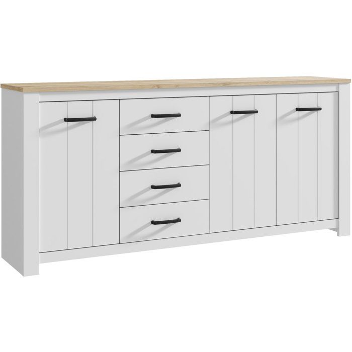 Enfilade - ELARA - Chêne / Blanc mat - 3 portes - 4 tiroirs - 206 x 422 x 957 cm