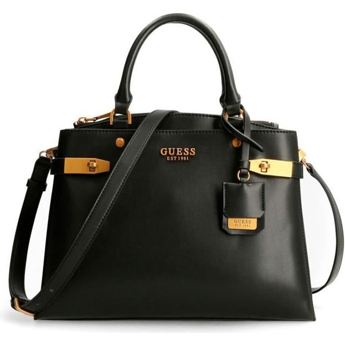 Sac à Main GUESS Gregoria Large Girlfriend Satchel Noir - Polyuréthane, Bandoulière Amovible, Dimensions 34x24x10 Cm