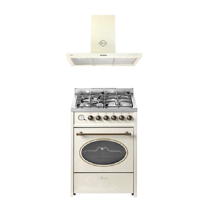 Cuisinière Gaz 4 Feux Avec Four électrique Rétro 60 Cm - Crème, Puissance 4 KW, Compatible Gaz Naturel Et Propane, Marque Gurari