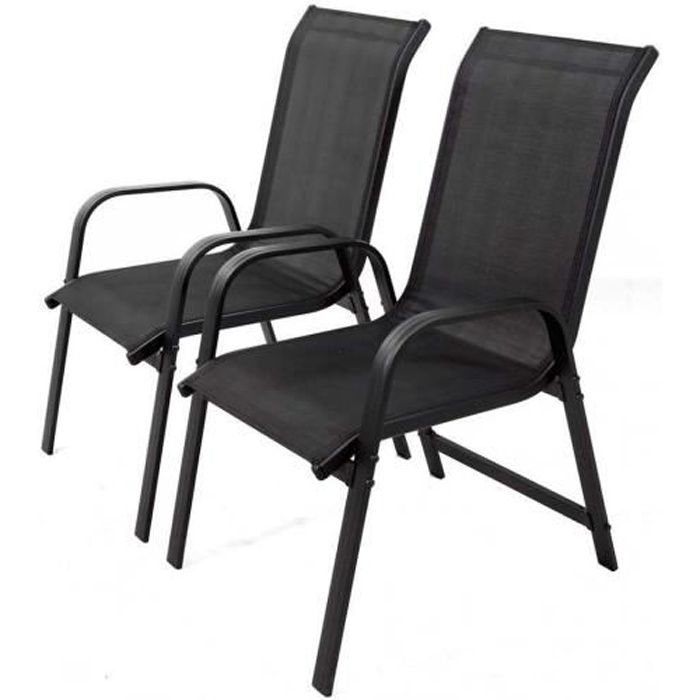 Lot de 2 fauteuils de jardin design - HABITAT ET JARDIN - Porto - Aluminium/Textilène - Noir