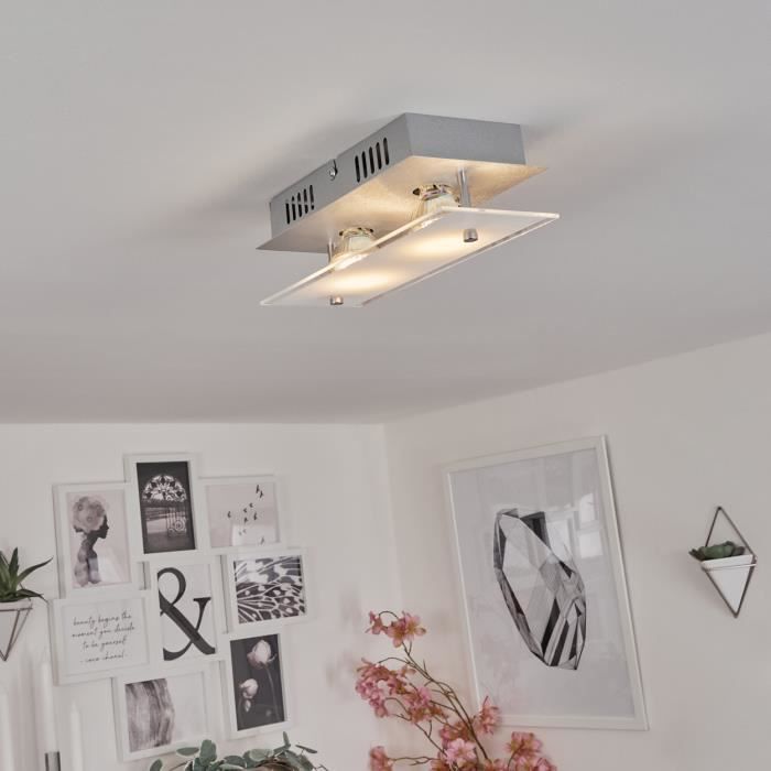 Plafonnier - HOFSTEIN - Liestal - Métal Nickel Mat - Abat-jour Plastique - 2xGU10 LED 5W Plafonnier - HOFSTEIN - Liestal - Métal Nickel Mat - Abat-jour Plastique - 2xGU10 LED 5W