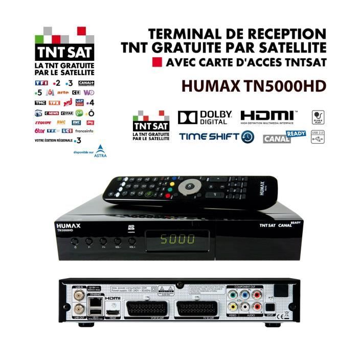 Récepteur Satellite TNT SAT Enregistreur - HUMAX TN5000HD - Carte TNTSAT Incluse, Réception des chaînes TV & Radio sur Satellite