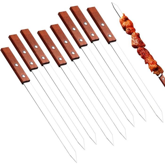 Lot 40 Brochettes Barbecue Acier Inoxydable 35 Cm + 2 Brosses Silicone | Plates, Réutilisables, Lave-vaisselle | Pour Viande, Légumes, Kebabs