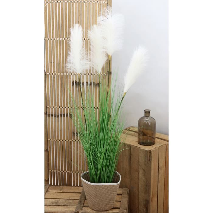 Herbe Verte Artificielle Plumeaux Blanc en Pot H.110cm - Décoration  Intérieur Maison Bureau - Fausse Plante Graminée - WILLA - Cdiscount Maison