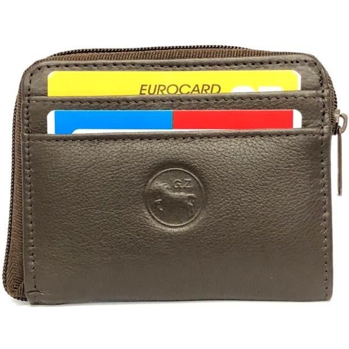 Mini Portefeuille Cuir Véritable Femme Avec Porte-clés - Format Compact Zippé, Poches Multiples