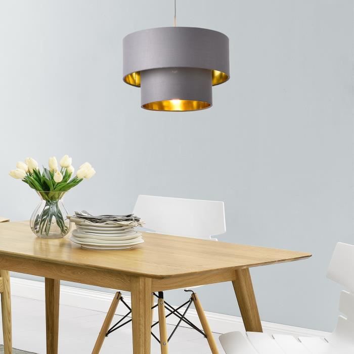 Suspension Lopar E27 60W en Métal et Textile Diamètre 30 cm Gris Doré