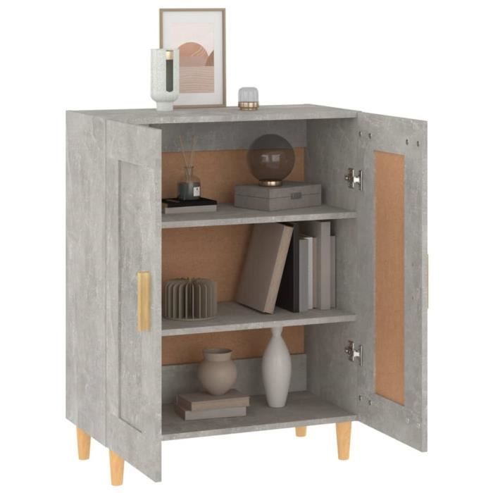 Buffet VidaXL Gris Béton – 2 Portes Vitrées – 69,5x34x90 Cm – Bois D'ingénierie